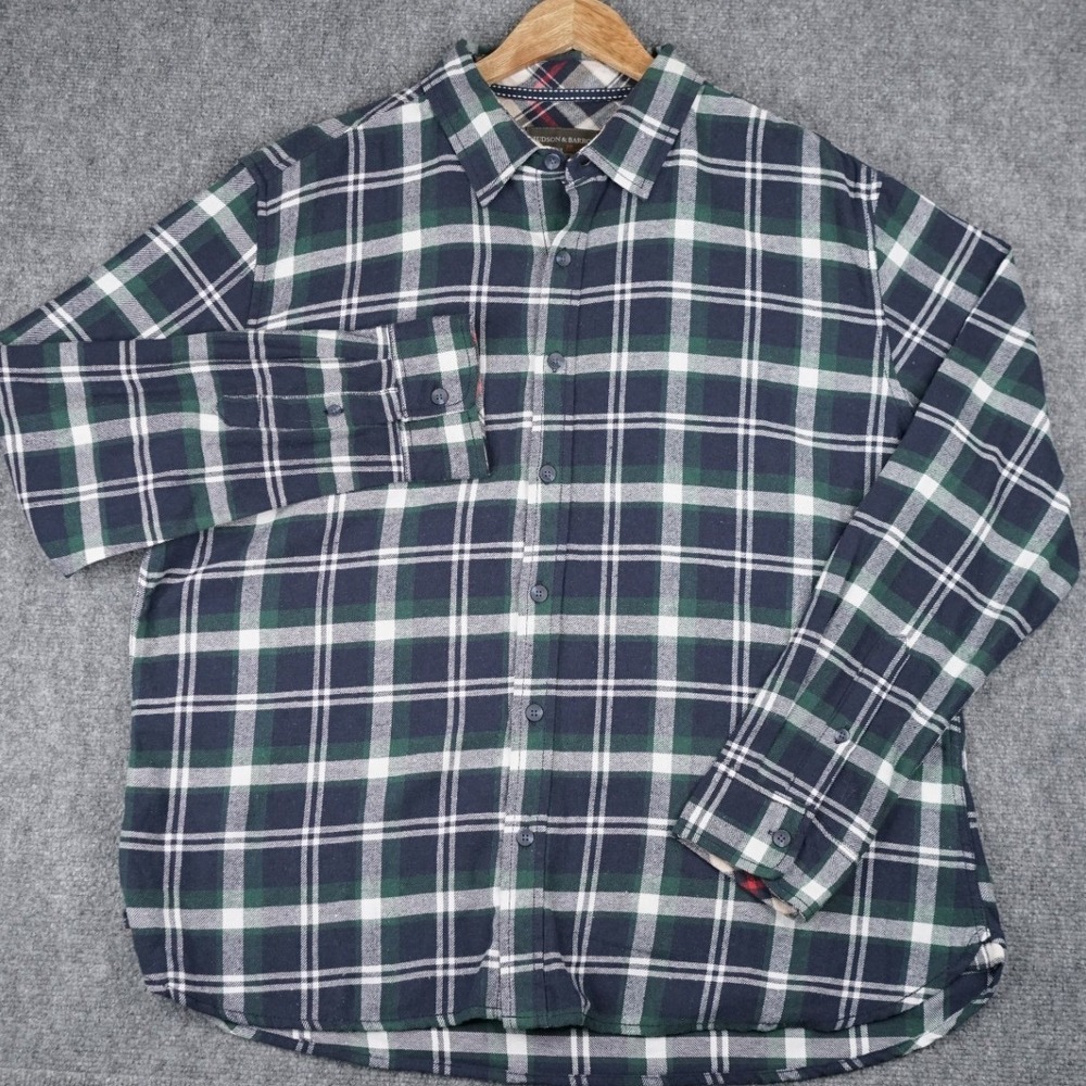 Hudson & Barrow Mountain Flannel Mens XL Green Navy Plaid Button Down Shirt